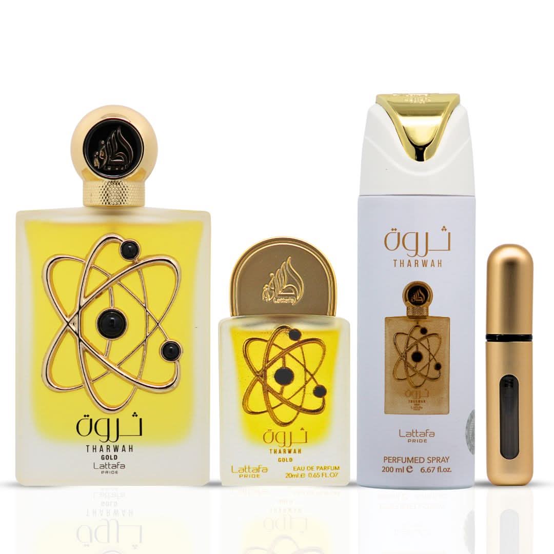 Tharwah Gold 3.4 oz EDP 3 piece gift set